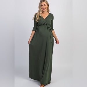 Slinky olive green quarter sleeve maxi dress nwot